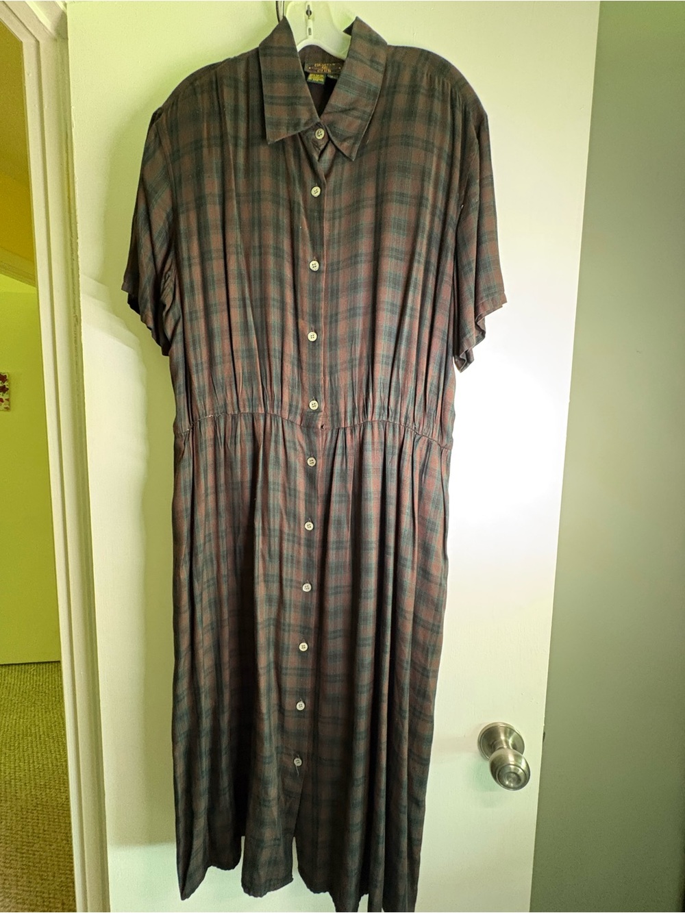 Charter Club Brown and Green Plaid Button-Front Midi Dress